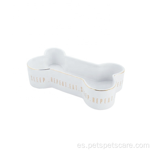Tazón de alimentación de mascotas en forma de hueso cerámica blanca